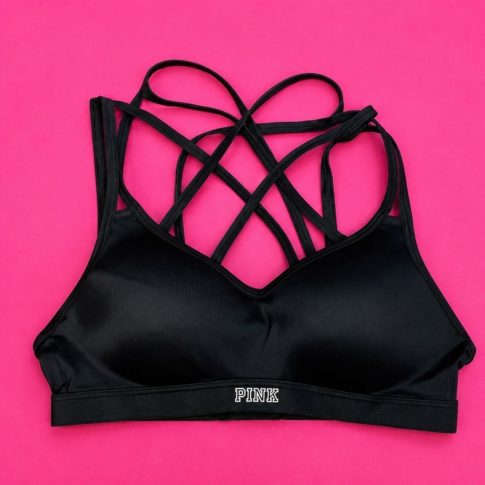 Victoria's Secret PINK Women's Small Ultimate Strappy Bra Black Wireless Push-Up
